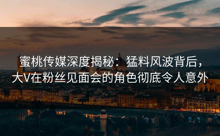 蜜桃传媒深度揭秘：猛料风波背后，大V在粉丝见面会的角色彻底令人意外